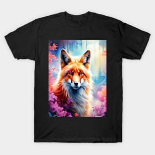 Red Fox with Flowers and Forests T-Shirt